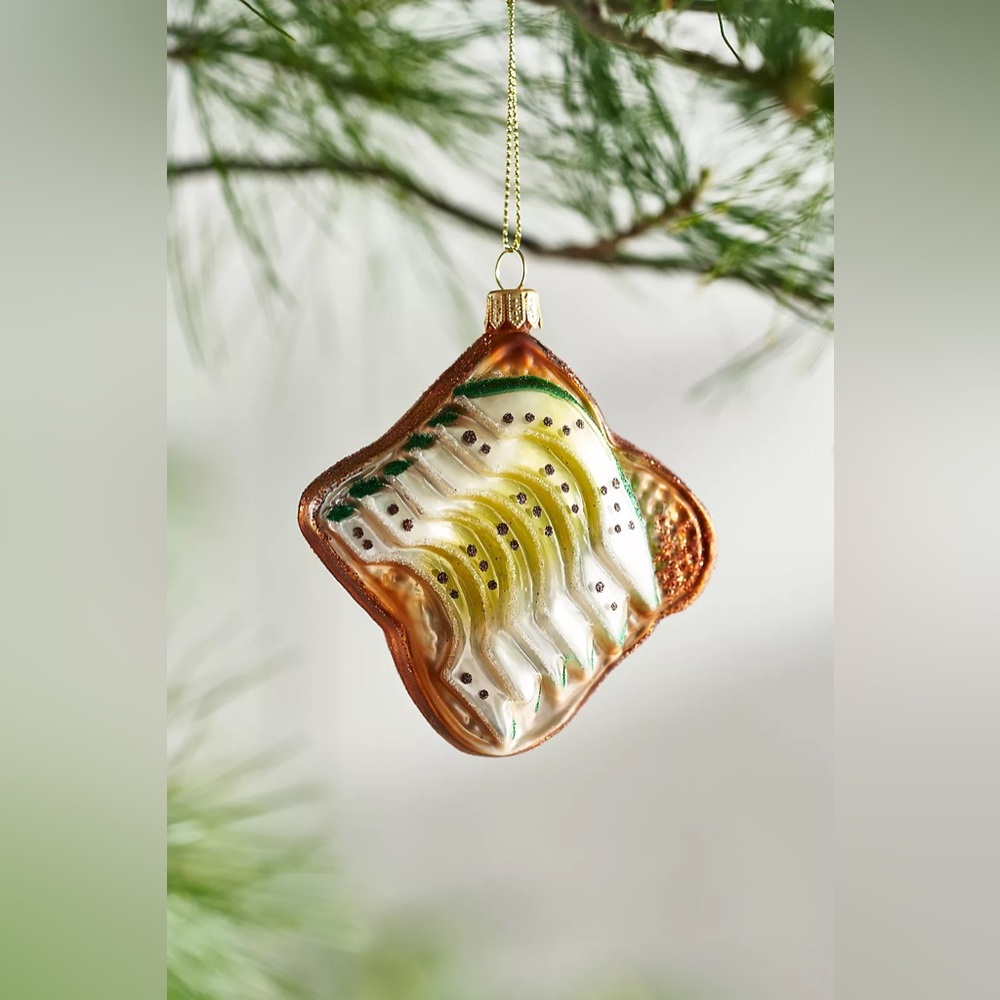 Anthropologie Avocado Toast Ornament Hand Blown Glass NWT Millennial